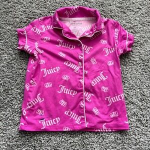 Juicy Couture Toddler 2T Pink Pajama Top Button Front Logo Print Sleepwear Shirt